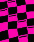 Pink Black Warped Checkerboard Pattern Rug