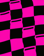 Pink Black Warped Checkerboard Pattern Rug