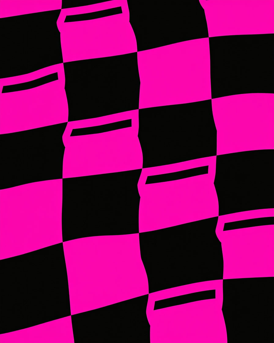 Pink Black Warped Checkerboard Pattern Rug