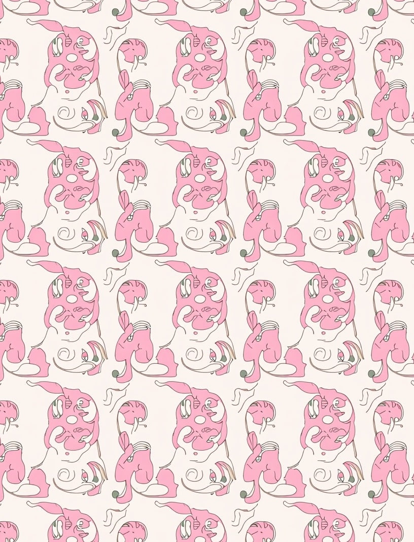 Abstract Pink Figure Repeating Pattern Design Rug