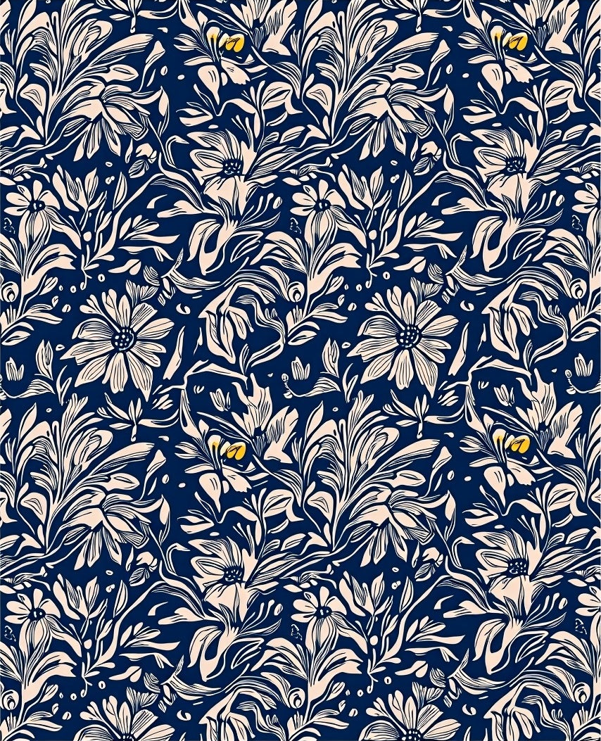 Navy Floral Outline Print Rug