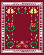 Crimson Festive Christmas Bells Wreaths Rug