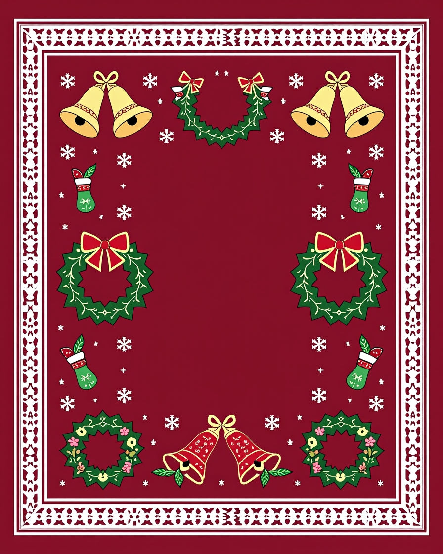 Crimson Festive Christmas Bells Wreaths Rug