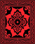 Abstract Red Floral Square Pattern Rug