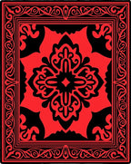Abstract Red Floral Square Pattern Rug