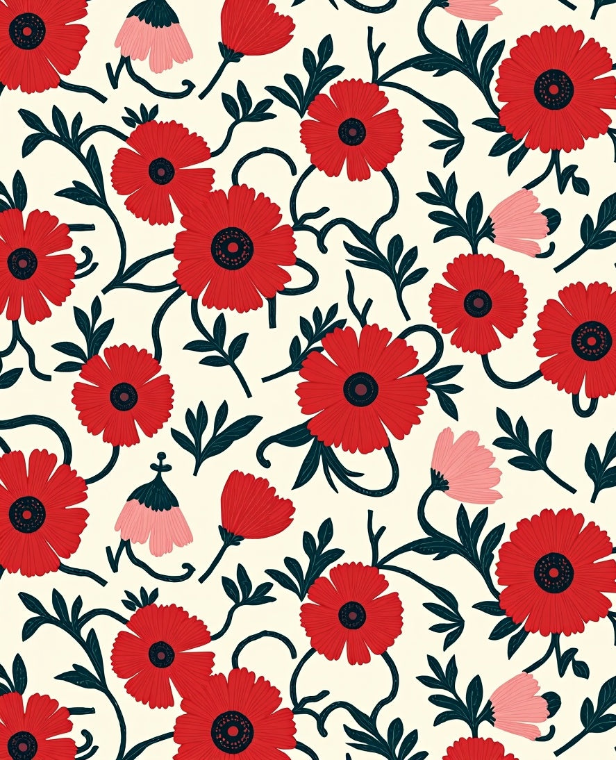 Floral Vine Red Pink Pattern Rug