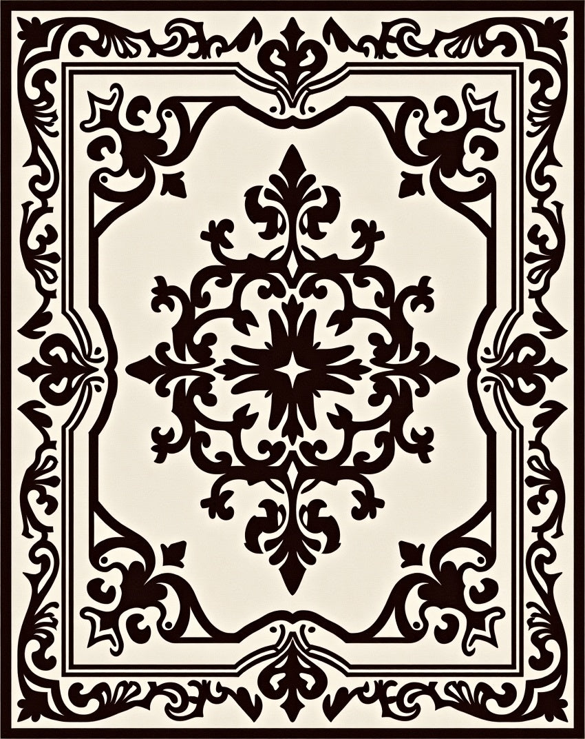 Classic Black Cream Ornamental Scroll Rug