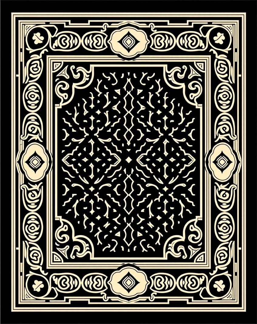 Ornate Black Cream Classic Design Rug