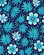 Aqua Navy Floral Leaf Pattern Rug