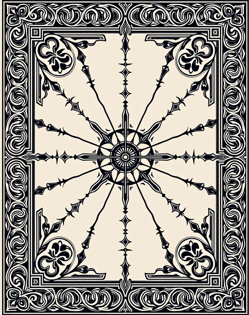 Intricate Black White Sunburst Floral Rug
