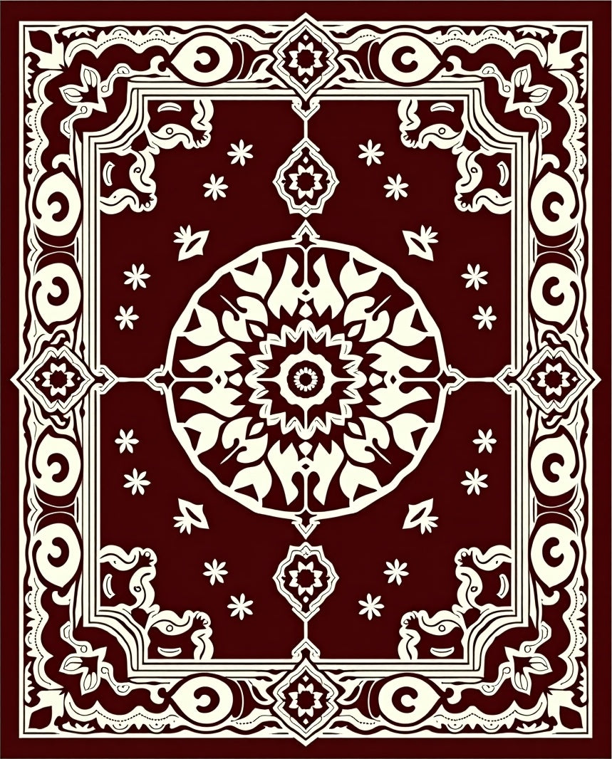Maroon and Cream Intricate Floral Rug
