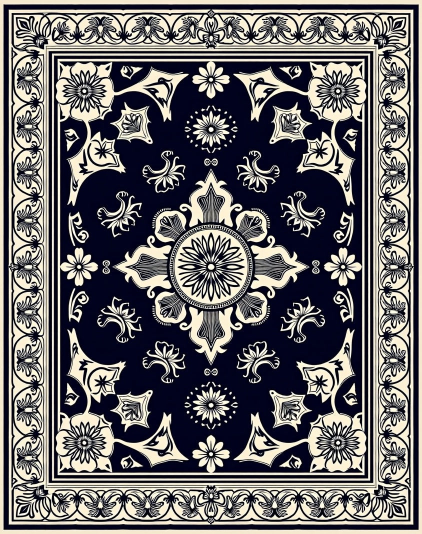 Classic Floral Symmetry Damask Rug