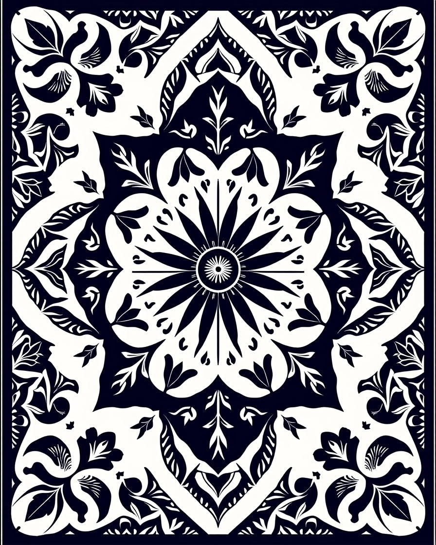 Dark Floral Symmetry Pattern Rug