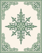 Ornate Green Floral Scroll Rug