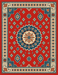 Ornate Red Blue Mandala Geometric Pattern Rug