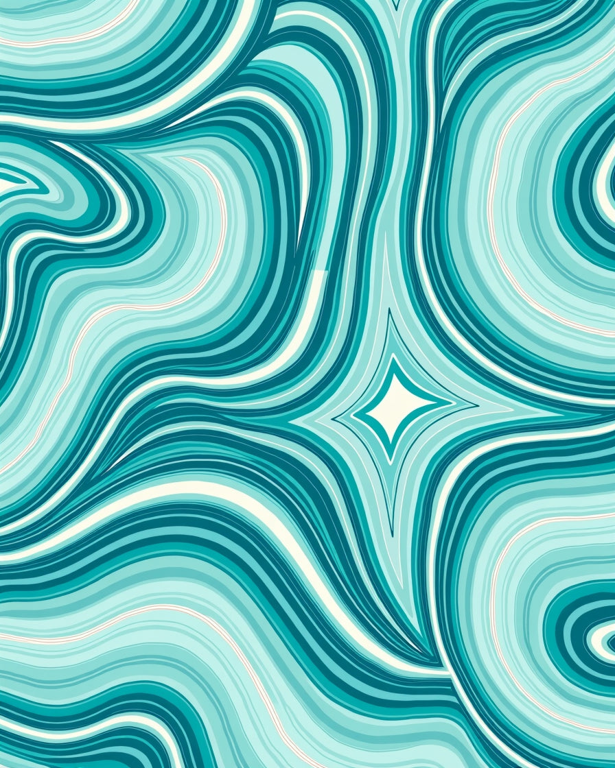 Cool Aqua Wavy Lines Pattern Rug