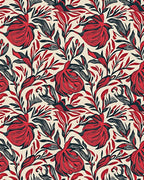 Bold Red Black Floral Pattern Rug