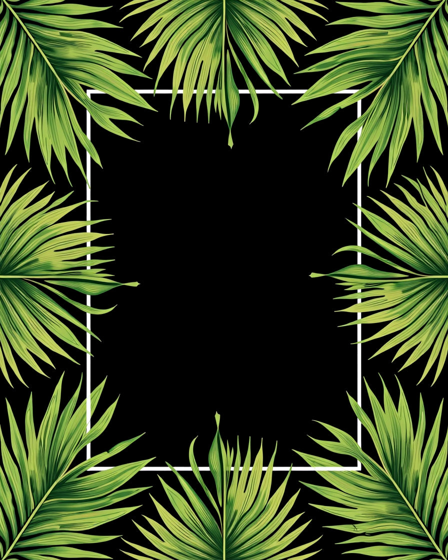 Lush Green Palm Leaf Tropical Border Rug