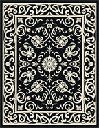 Black Ivory Ornate Floral Damask Rug