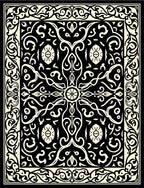 Intricate Black Cream Scrollwork Pattern Rug