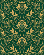 Green Gold Floral Vine Pattern Rug