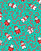 Festive Teal Snowman Candy Cane Christmas Rug