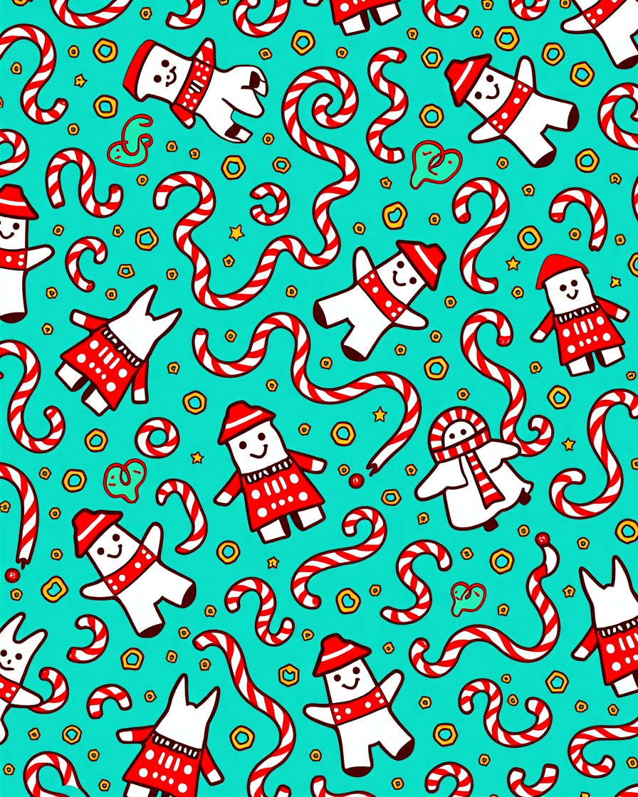 Festive Teal Snowman Candy Cane Christmas Rug