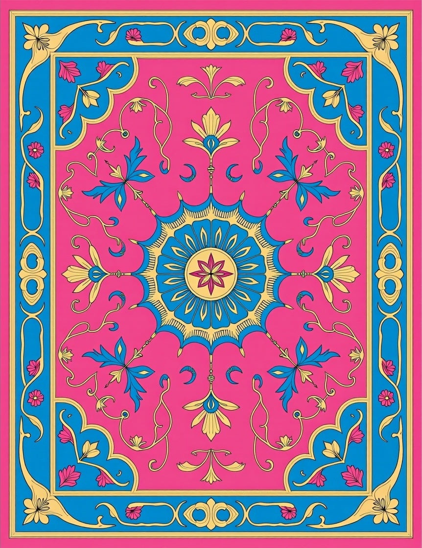 Vibrant Floral Scroll Mandala Rug