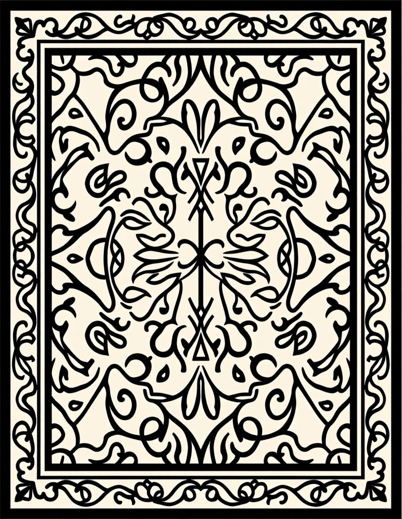Elegant Black Filigree Pattern Rug