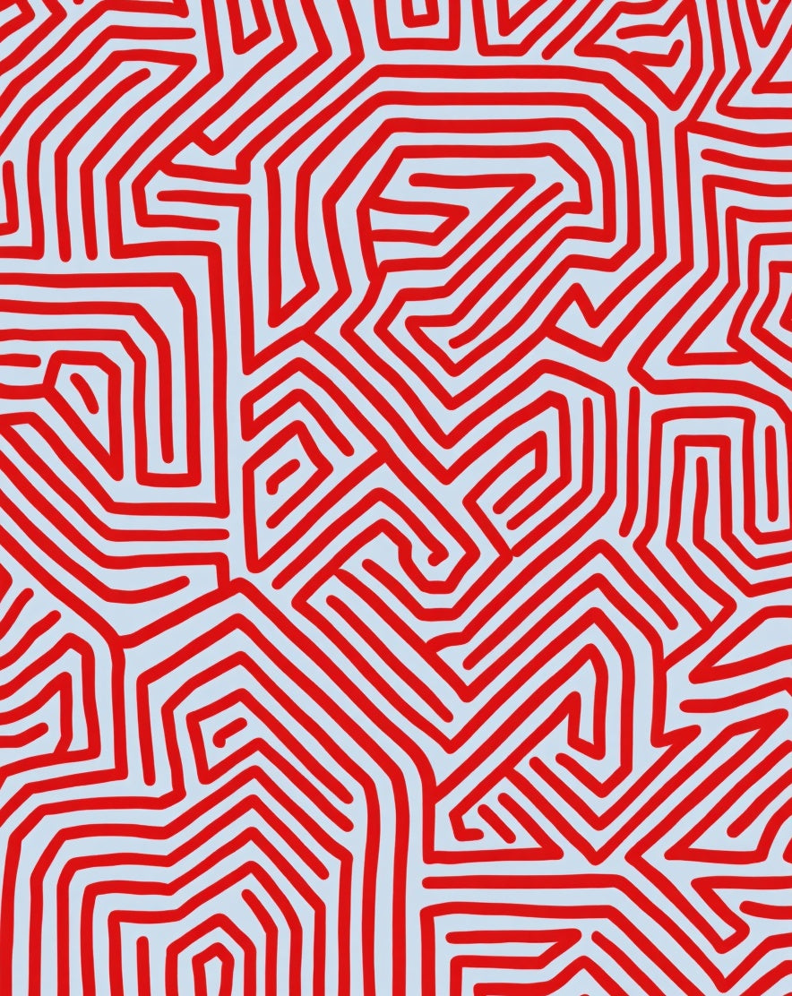 Bold Red Maze Geometric Design Rug