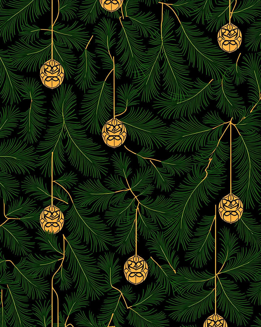 Golden Ornaments Emerald Pine Branches Rug
