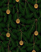 Golden Ornaments Emerald Pine Branches Rug