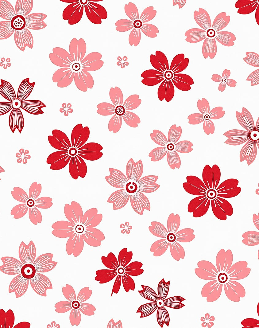 Red Pink Blossom Pattern Rug