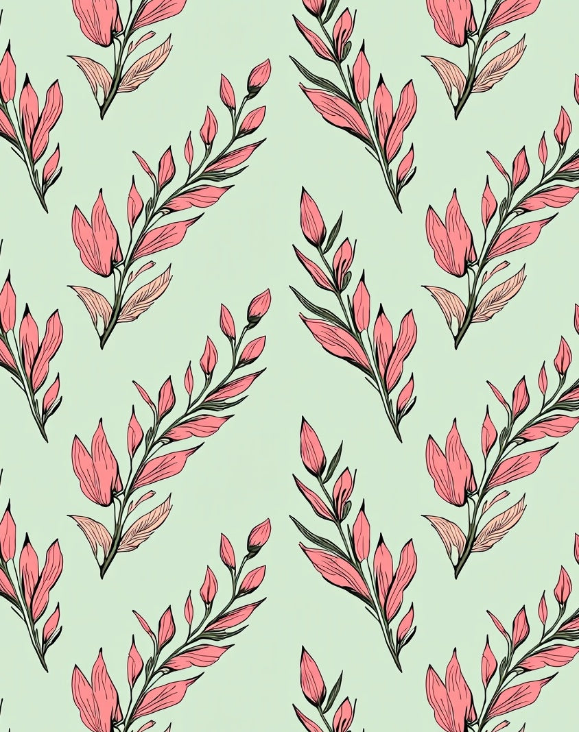 Coral Branch Pattern With Sage Background Rug