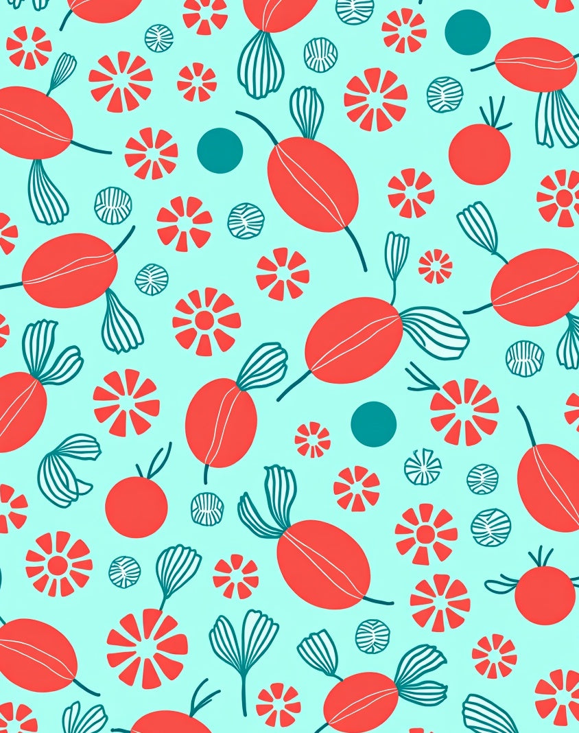 Red Oval Flower Pattern Rug
