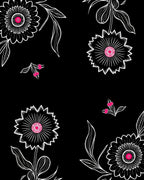 Black White Floral Bloom Pattern Rug