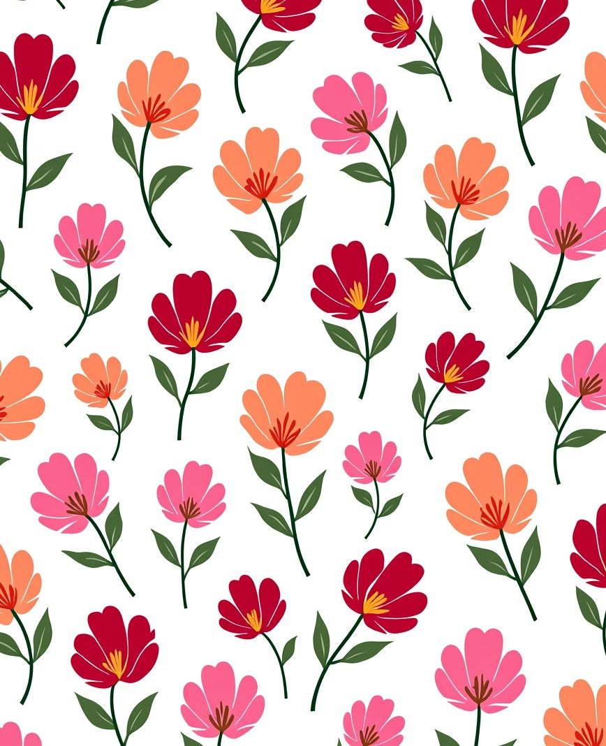 Whimsical Floral Pattern Red Pink Orange Rug