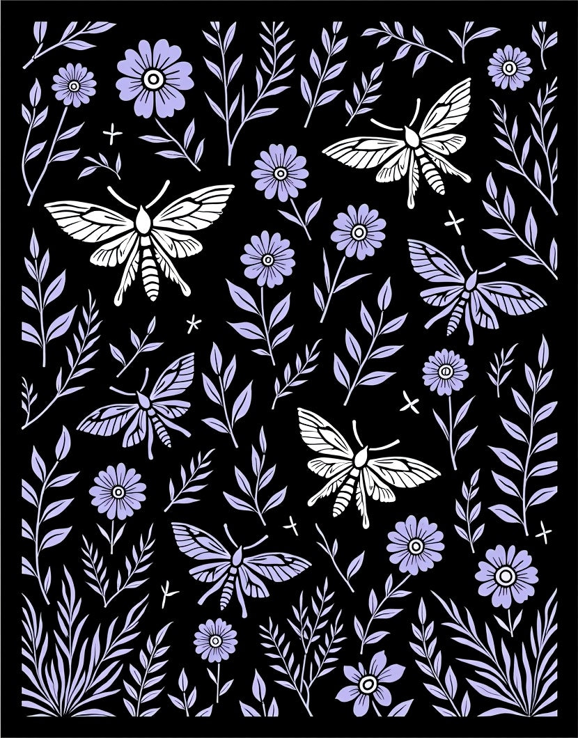 Whimsical Moth Floral Garden Illustration Rug