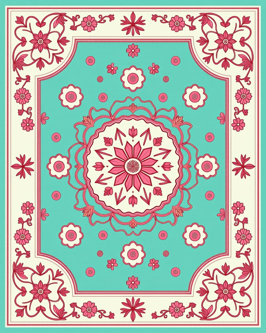 Vintage Floral Medallion Aqua Rug