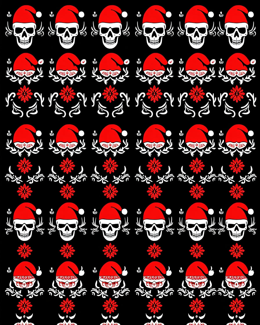 Black Red Skull Santa Hat Floral Rug