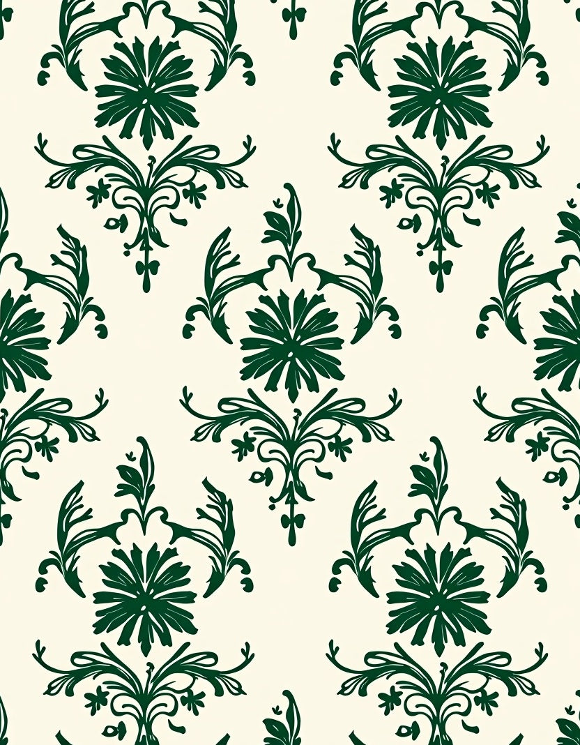 Ornate Green Damask Pattern Rug