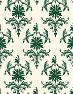 Ornate Green Damask Pattern Rug