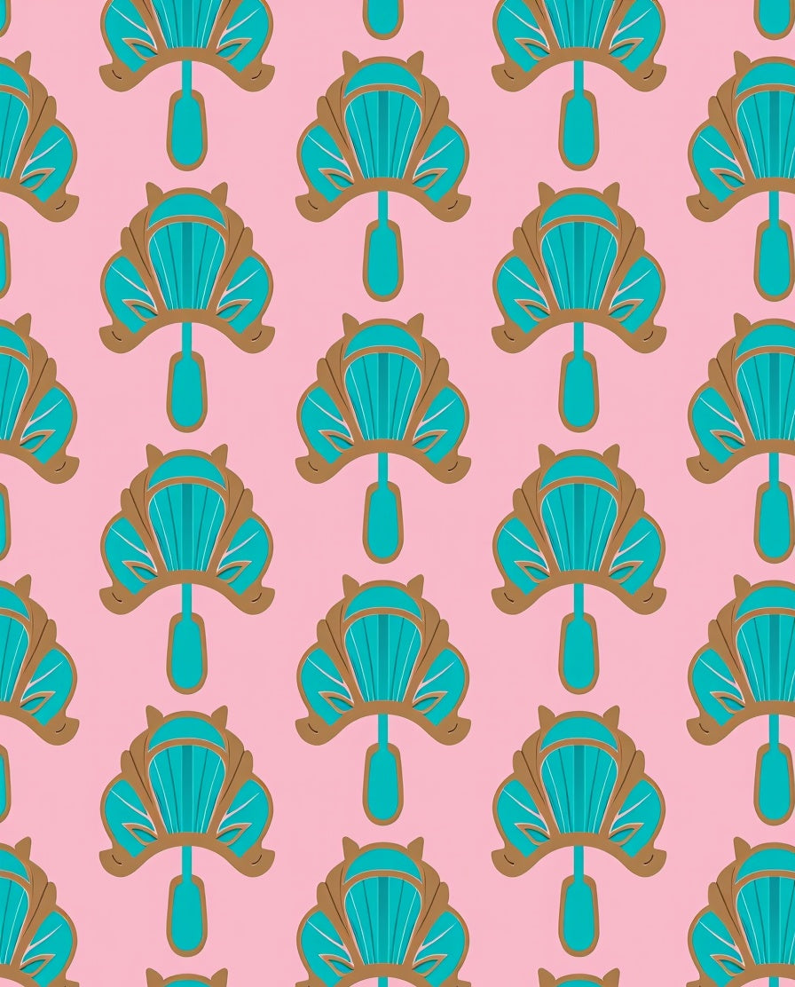 Art Deco Teal Fan Pattern Rug