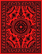 Red and Black Floral Medallion Scroll Rug