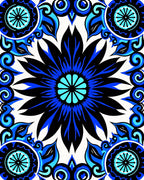Bold Blue Floral Mandala Pattern Rug