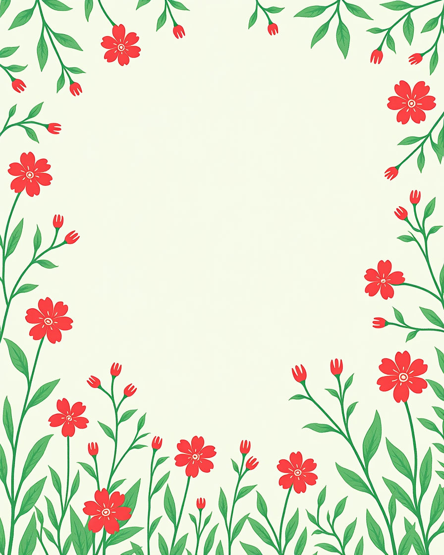 Red Floral Vine Patterned Rug