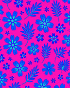 Bold Blue Floral Tropical Pattern Rug