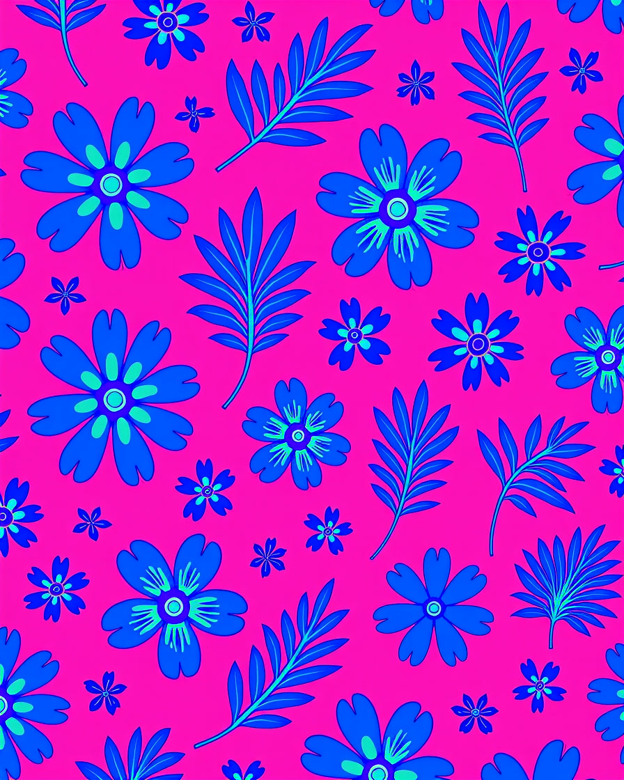 Bold Blue Floral Tropical Pattern Rug
