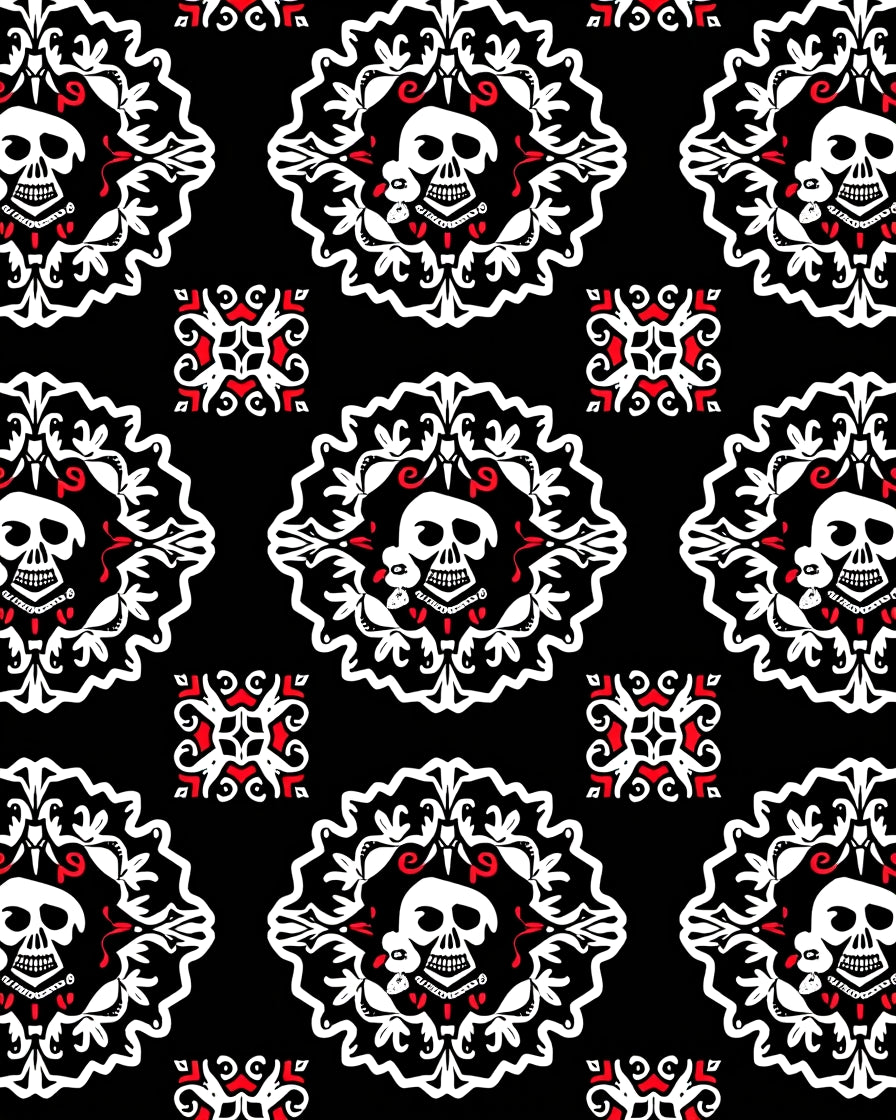 Black White Red Skull Medallion Rug