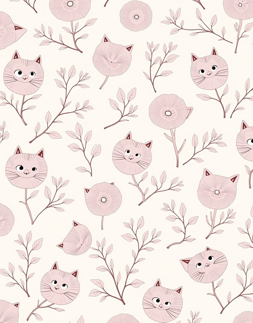 Whimsical Cat Botanical Pattern Design Rug